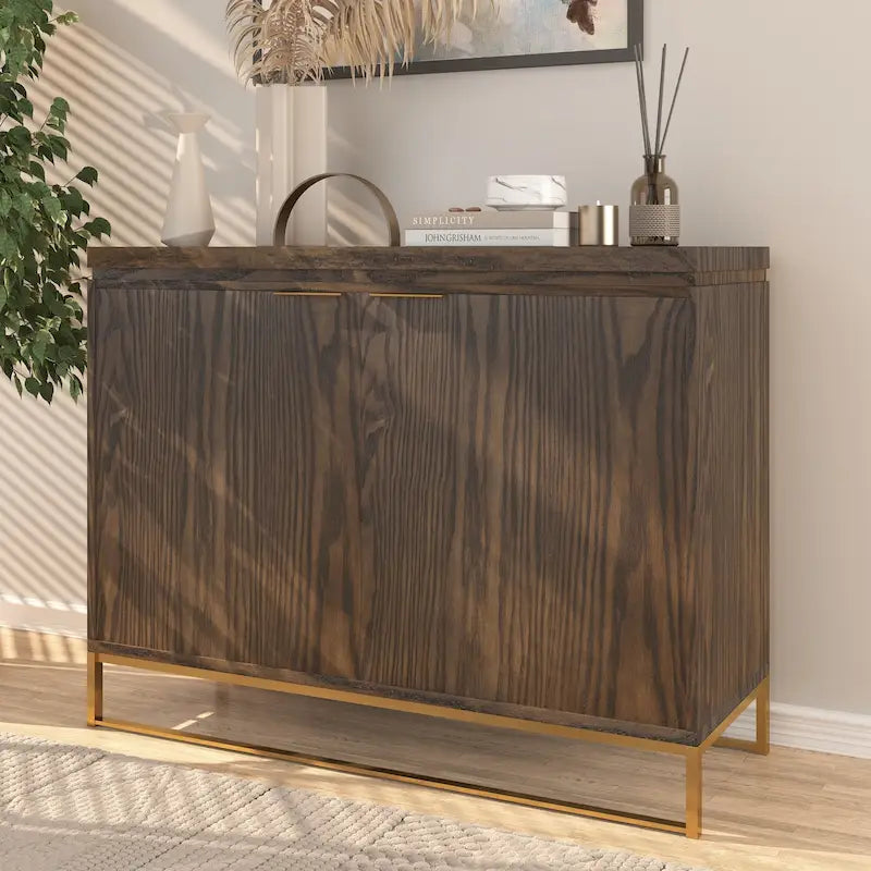 Industrial Brown Wood 2-Door Accent Cabinet with Golden Legs