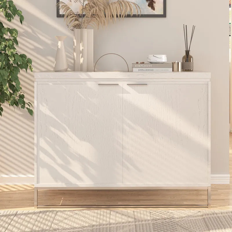 Industrial Brown Wood 2-Door Accent Cabinet with Golden Legs