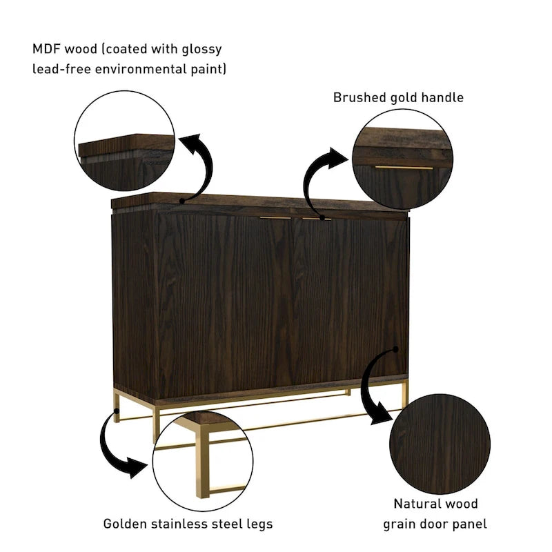 Industrial Brown Wood 2-Door Accent Cabinet with Golden Legs