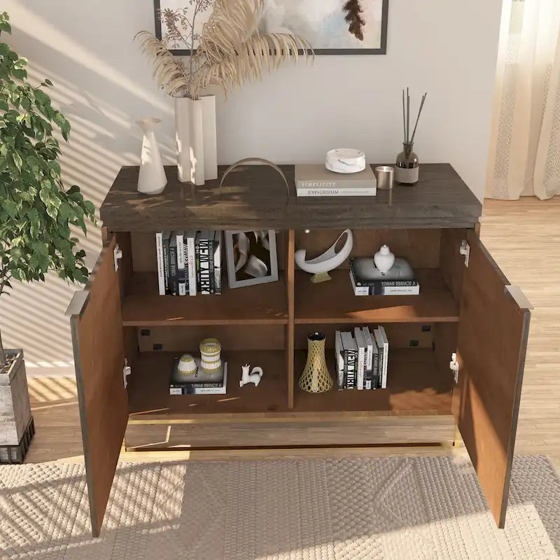 Industrial Brown Wood 2-Door Accent Cabinet with Golden Legs
