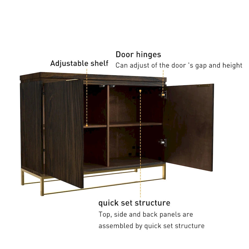 Industrial Brown Wood 2-Door Accent Cabinet with Golden Legs