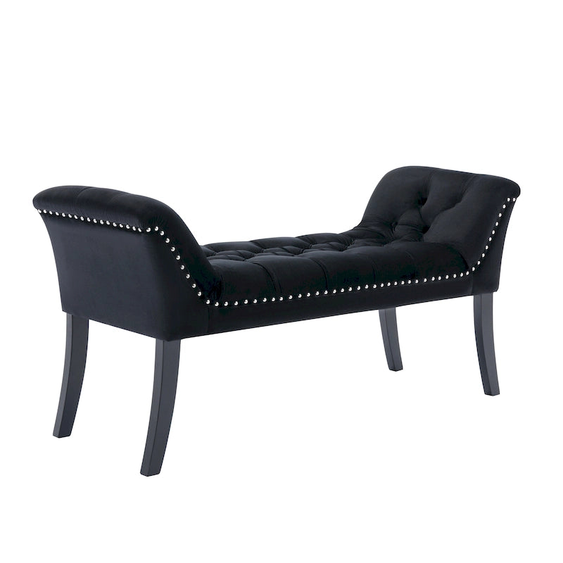 Velvet Tufted Accent Bench with Armrests - Button Tufted Design