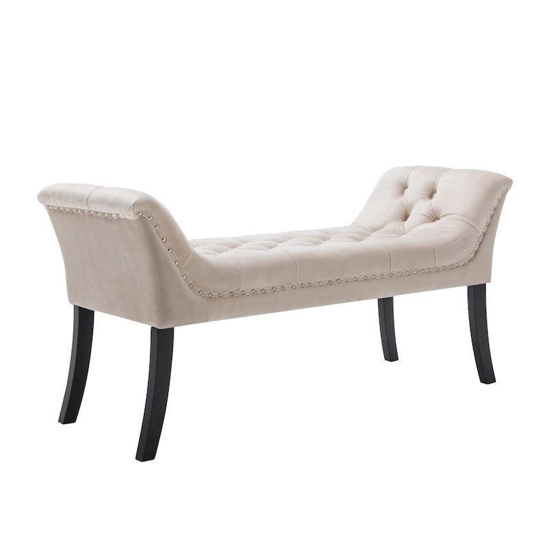 Velvet Tufted Accent Bench with Armrests - Button Tufted Design