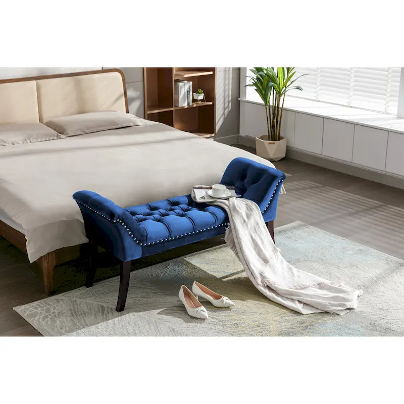 Velvet Tufted Accent Bench with Armrests - Button Tufted Design