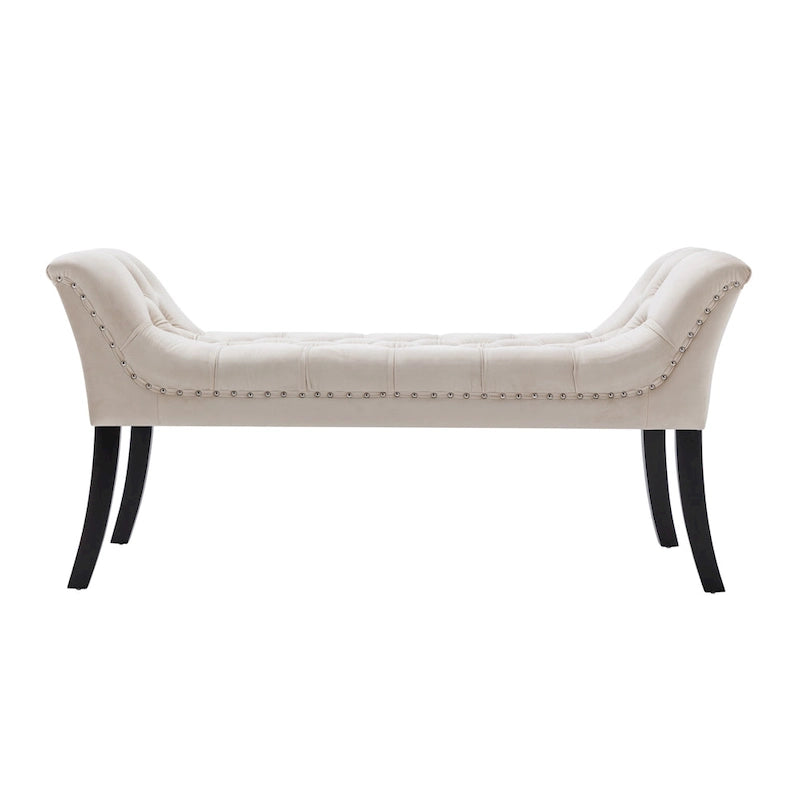 Velvet Tufted Accent Bench with Armrests - Button Tufted Design