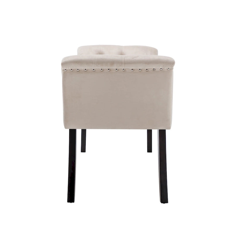 Velvet Tufted Accent Bench with Armrests - Button Tufted Design