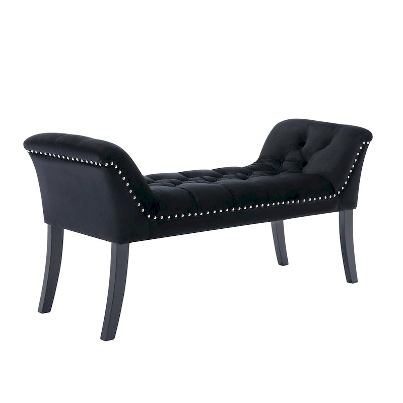 Velvet Tufted Accent Bench with Armrests - Button Tufted Design
