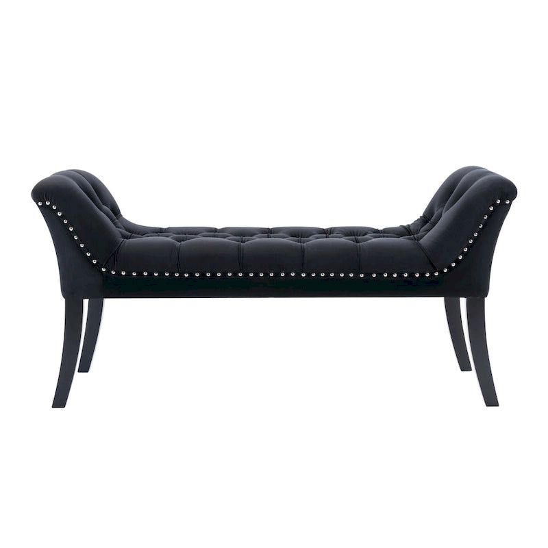 Velvet Tufted Accent Bench with Armrests - Button Tufted Design