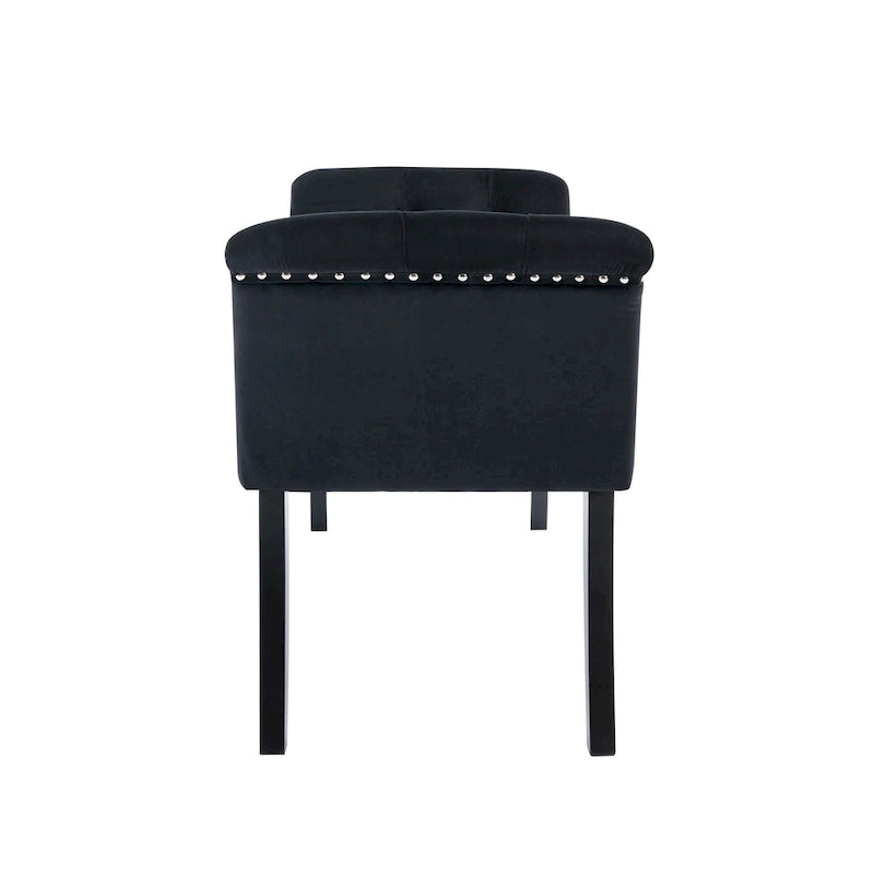 Velvet Tufted Accent Bench with Armrests - Button Tufted Design