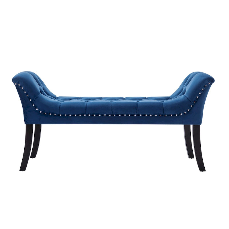 Velvet Tufted Accent Bench with Armrests - Button Tufted Design