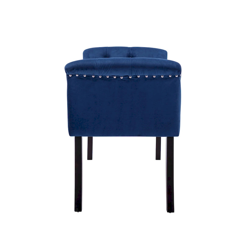 Velvet Tufted Accent Bench with Armrests - Button Tufted Design