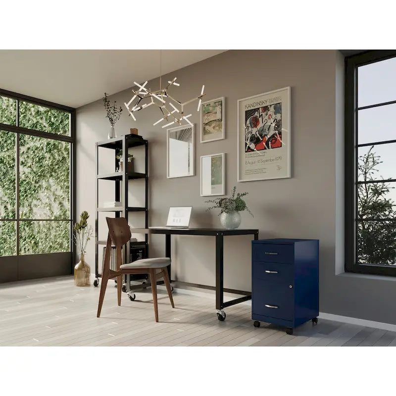 Navy 3-Drawer Mobile File Cabinet with Wheels