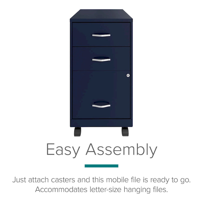 Navy 3-Drawer Mobile File Cabinet with Wheels