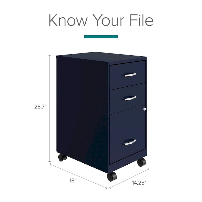 Navy 3-Drawer Mobile File Cabinet with Wheels