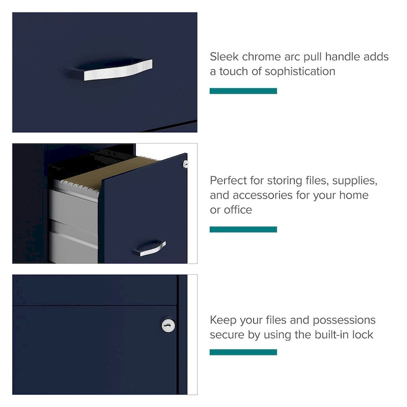 Navy 3-Drawer Mobile File Cabinet with Wheels
