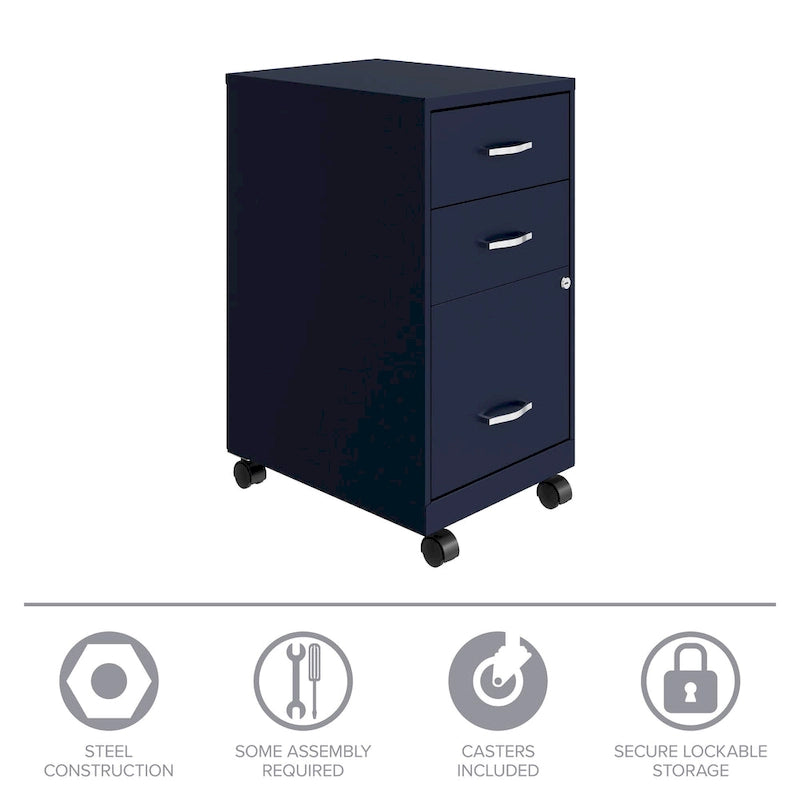 Navy 3-Drawer Mobile File Cabinet with Wheels