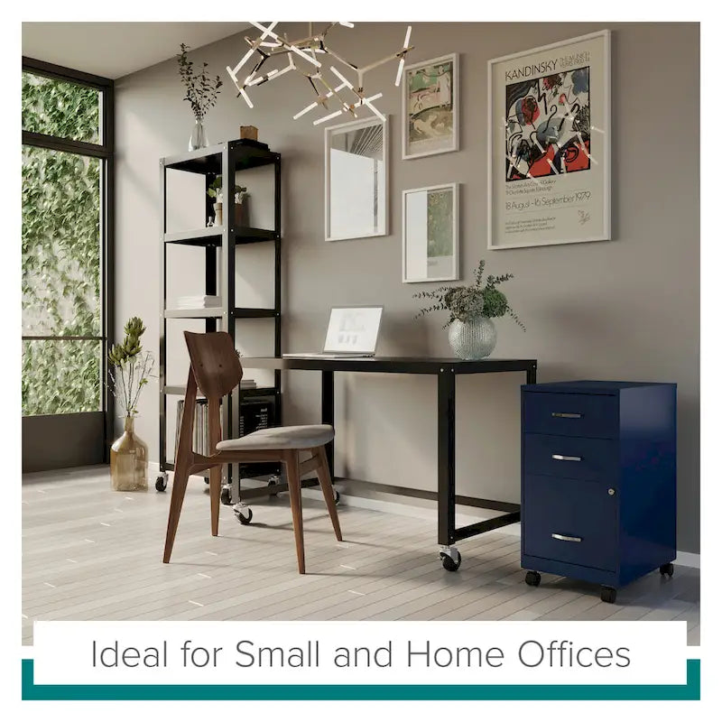 Navy 3-Drawer Mobile File Cabinet with Wheels
