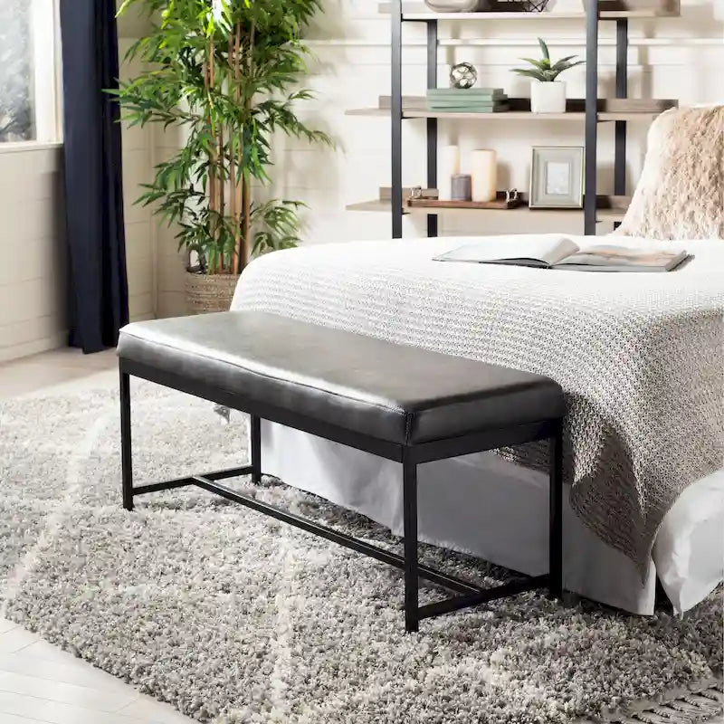 Brown Faux Leather Bench with Metal Legs