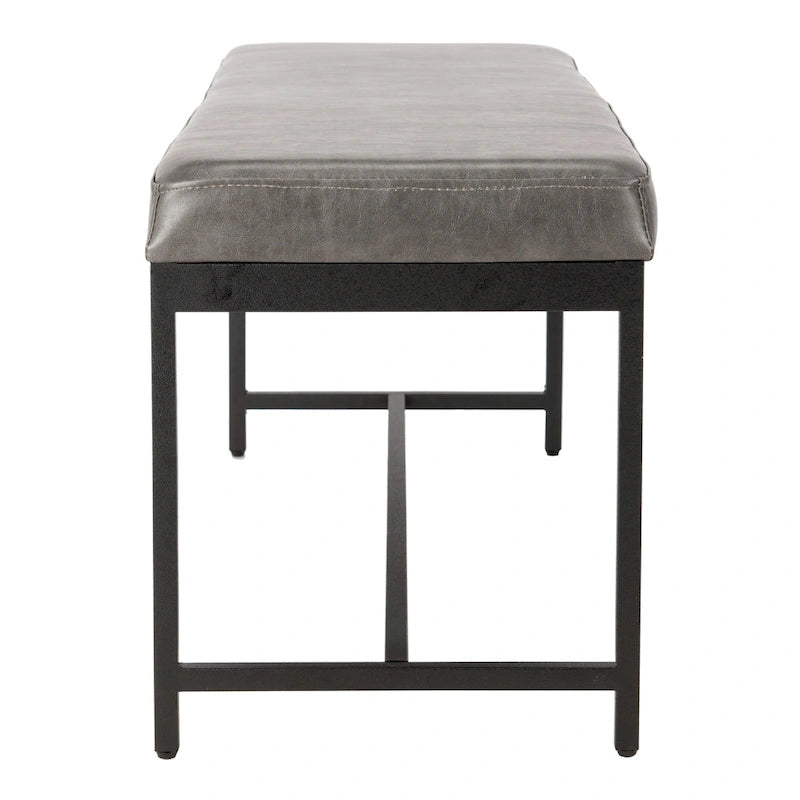 Brown Faux Leather Bench with Metal Legs