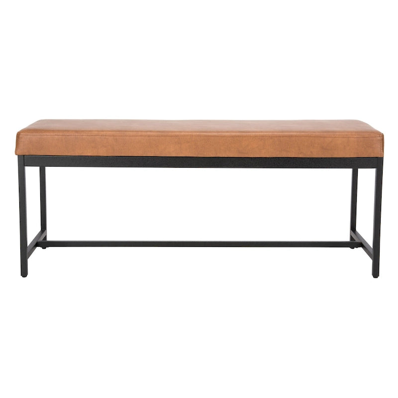 Brown Faux Leather Bench with Metal Legs