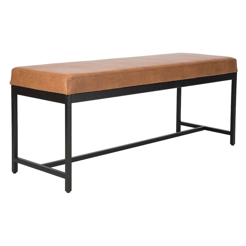 Brown Faux Leather Bench with Metal Legs