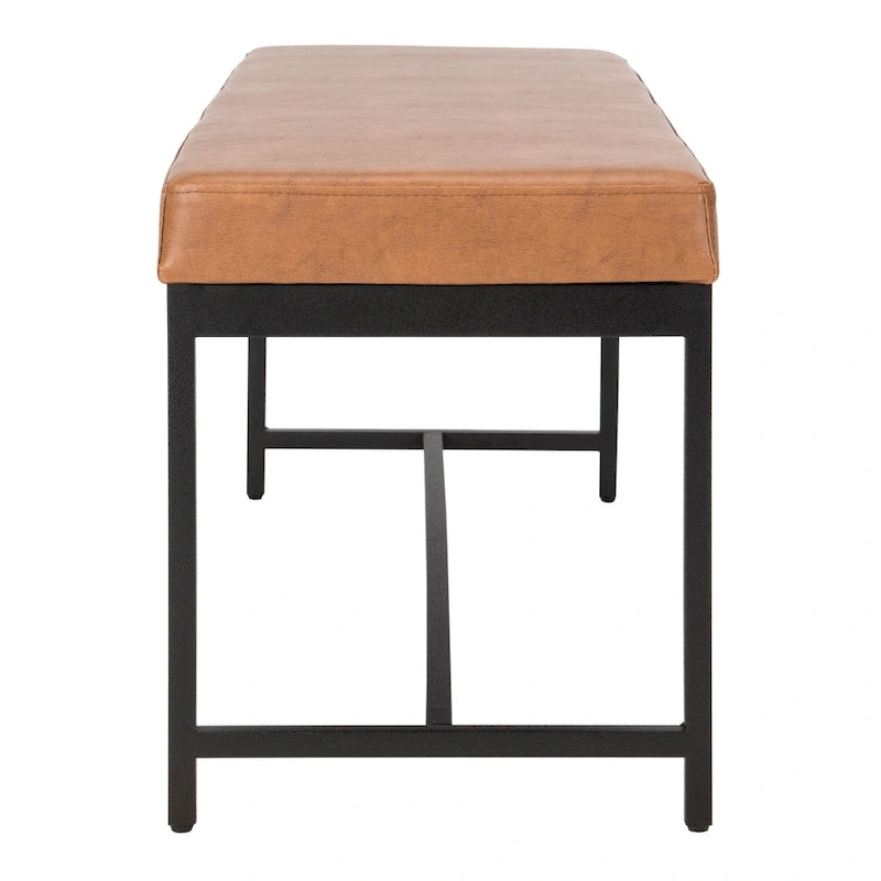 Brown Faux Leather Bench with Metal Legs