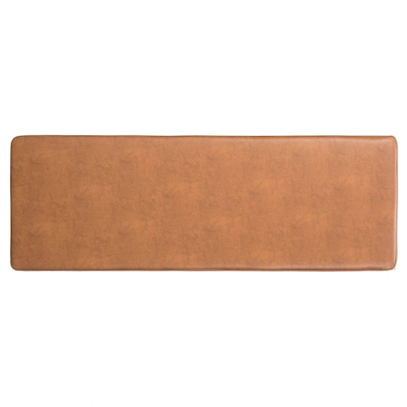 Brown Faux Leather Bench with Metal Legs