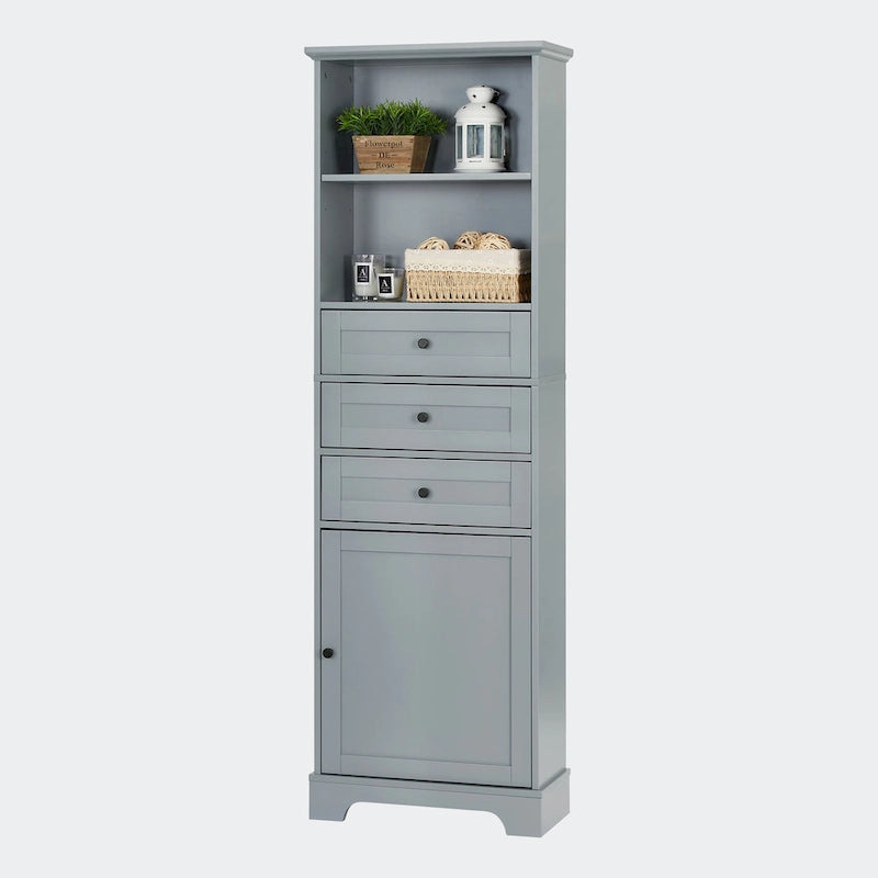 White Tall Storage Cabinet with 3 Drawers - Multi-User
