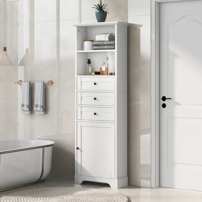 White Tall Storage Cabinet with 3 Drawers - Multi-User