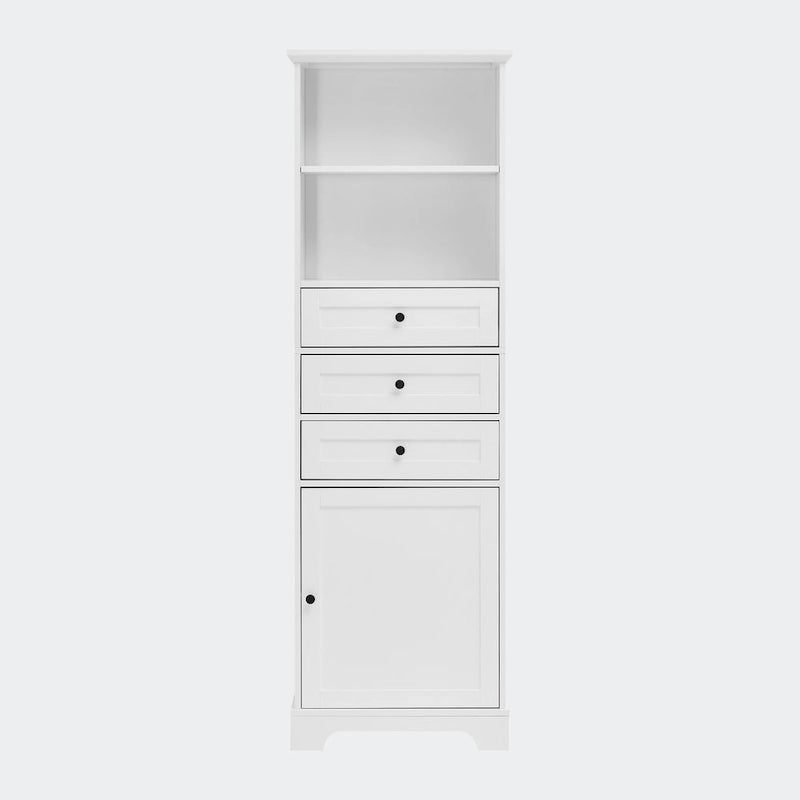 White Tall Storage Cabinet with 3 Drawers - Multi-User