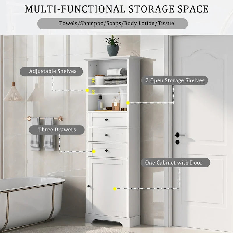 White Tall Storage Cabinet with 3 Drawers - Multi-User