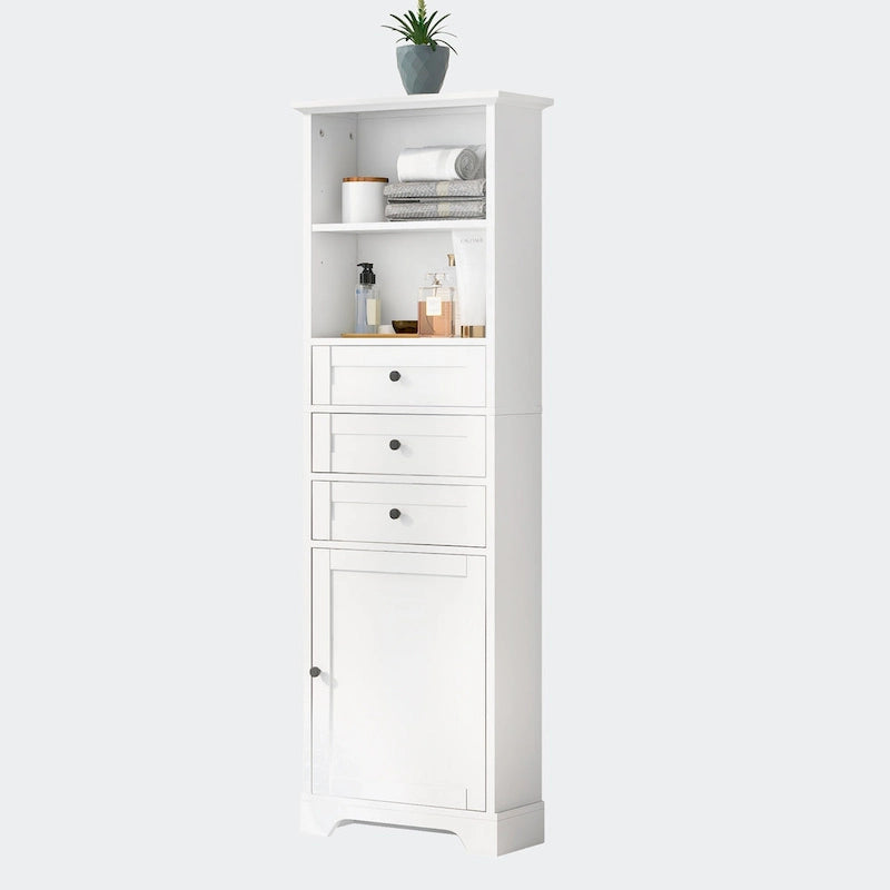 White Tall Storage Cabinet with 3 Drawers - Multi-User