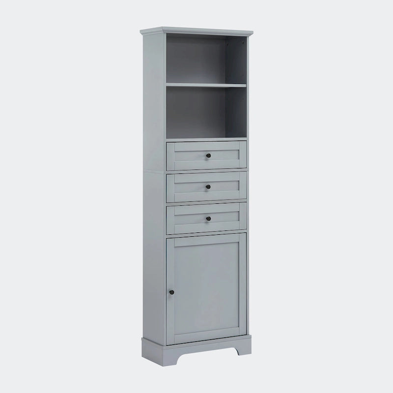 White Tall Storage Cabinet with 3 Drawers - Multi-User