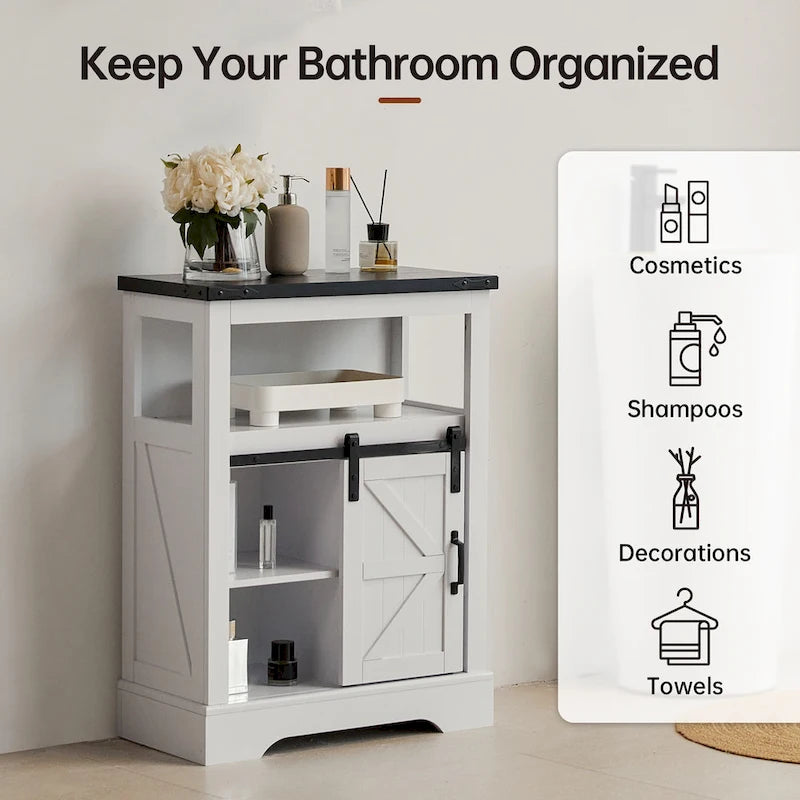 Rustic Wood Grain Floor Storage Cabinet with Sliding Barn Door