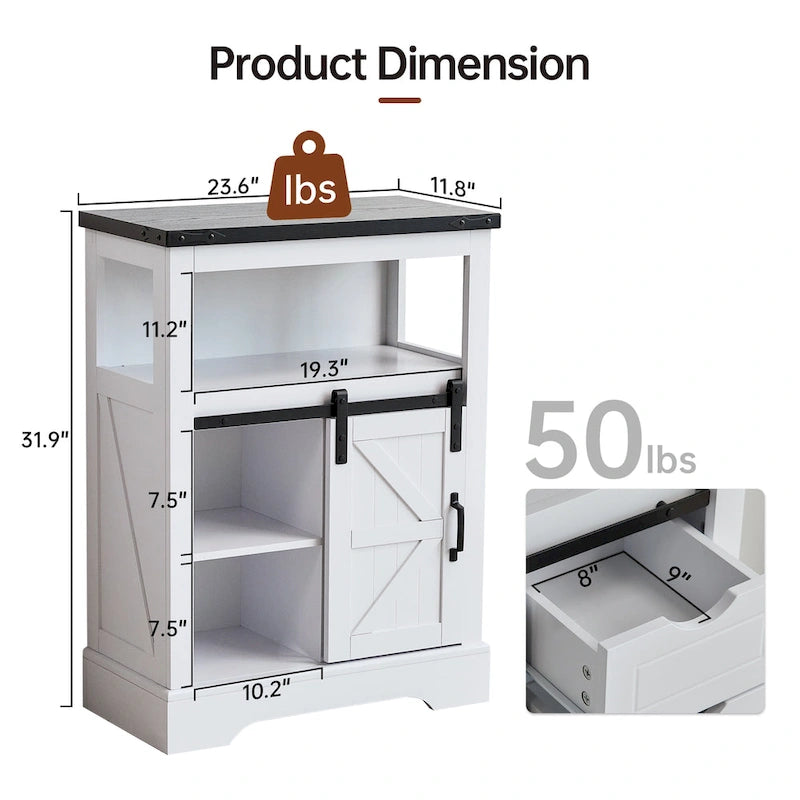 Rustic Wood Grain Floor Storage Cabinet with Sliding Barn Door