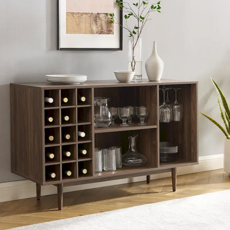 Black Wine Storage Sideboard - Mid-Century Modern Style - 15 Bottle Capacity