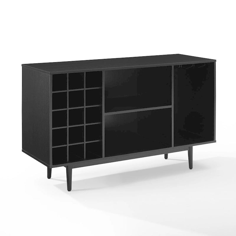 Black Wine Storage Sideboard - Mid-Century Modern Style - 15 Bottle Capacity