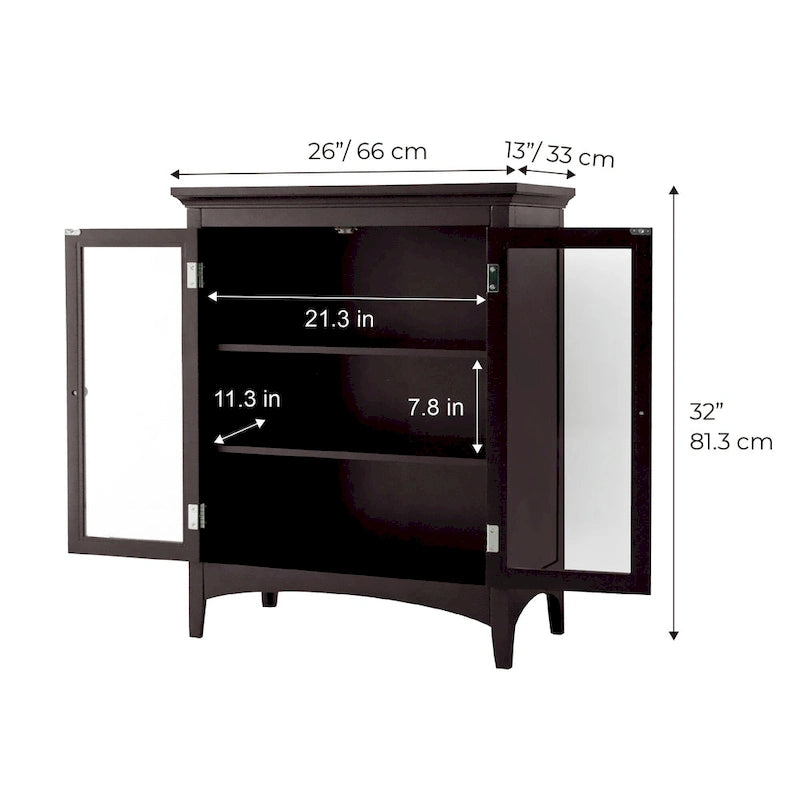 Espresso Two-Door Floor Cabinet with Glass Panels