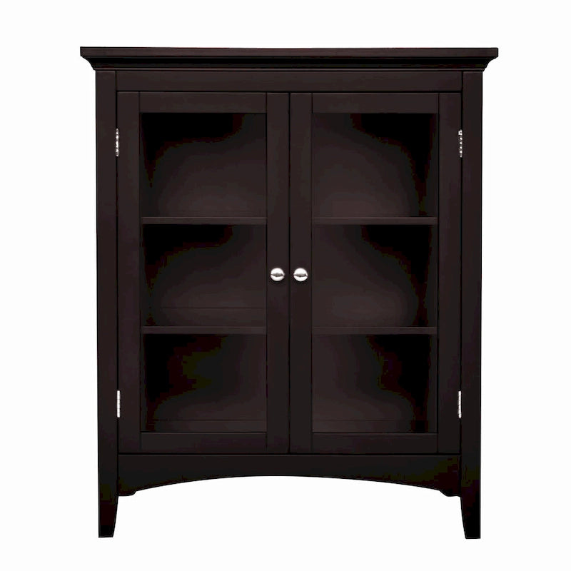 Espresso Two-Door Floor Cabinet with Glass Panels