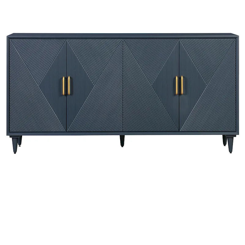 Navy Blue Wooden Sideboard with Gold Hardware - 72 Inch - Four Door