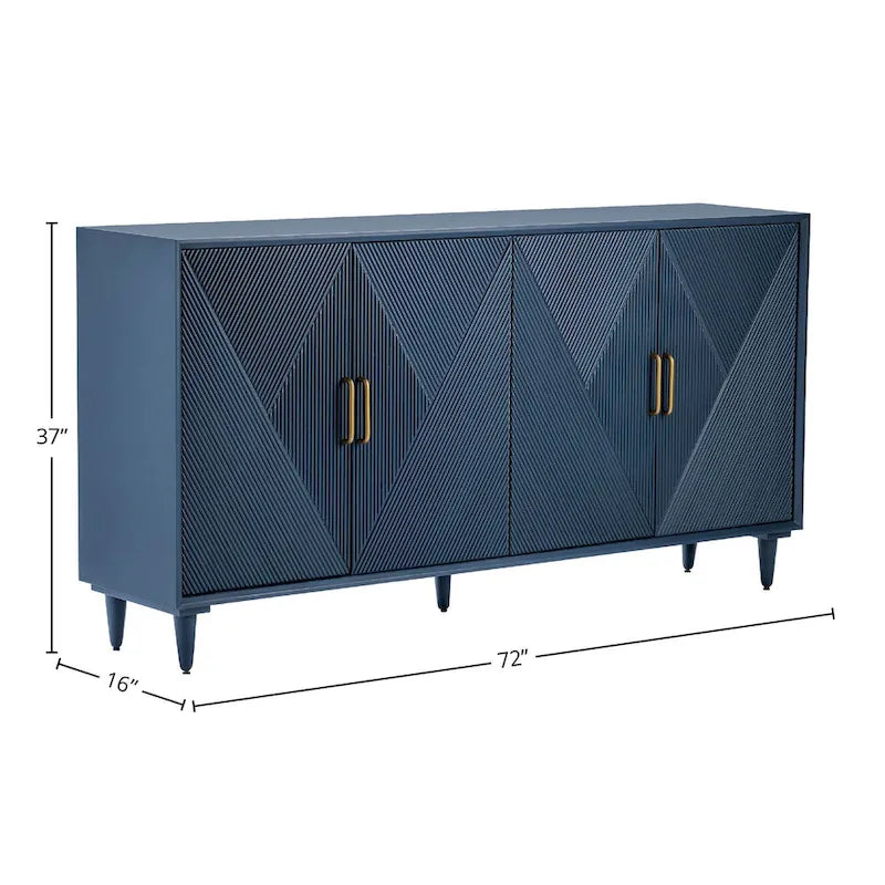 Navy Blue Wooden Sideboard with Gold Hardware - 72 Inch - Four Door