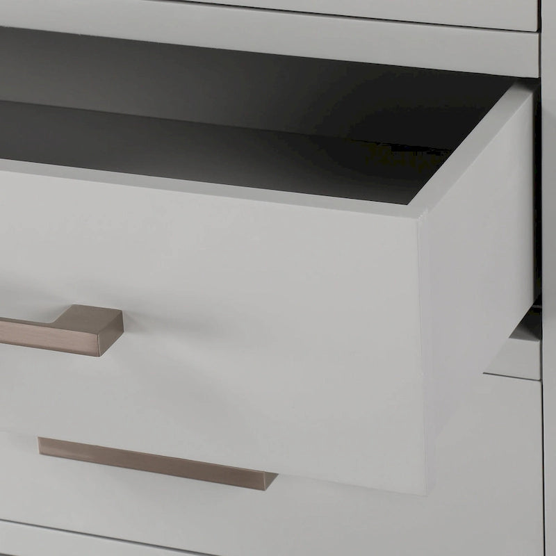 24" Chilled Gray/Navy Blue Linen Tower with Glass Door