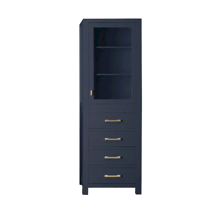 24" Chilled Gray/Navy Blue Linen Tower with Glass Door