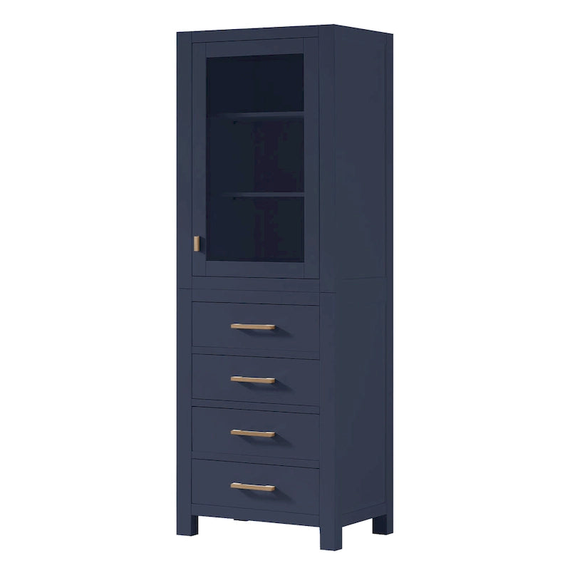 24" Chilled Gray/Navy Blue Linen Tower with Glass Door