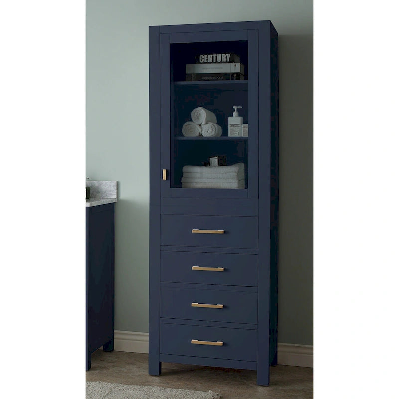 24" Chilled Gray/Navy Blue Linen Tower with Glass Door