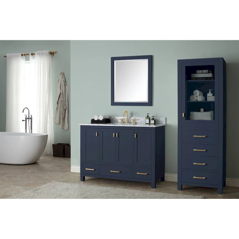 24" Chilled Gray/Navy Blue Linen Tower with Glass Door