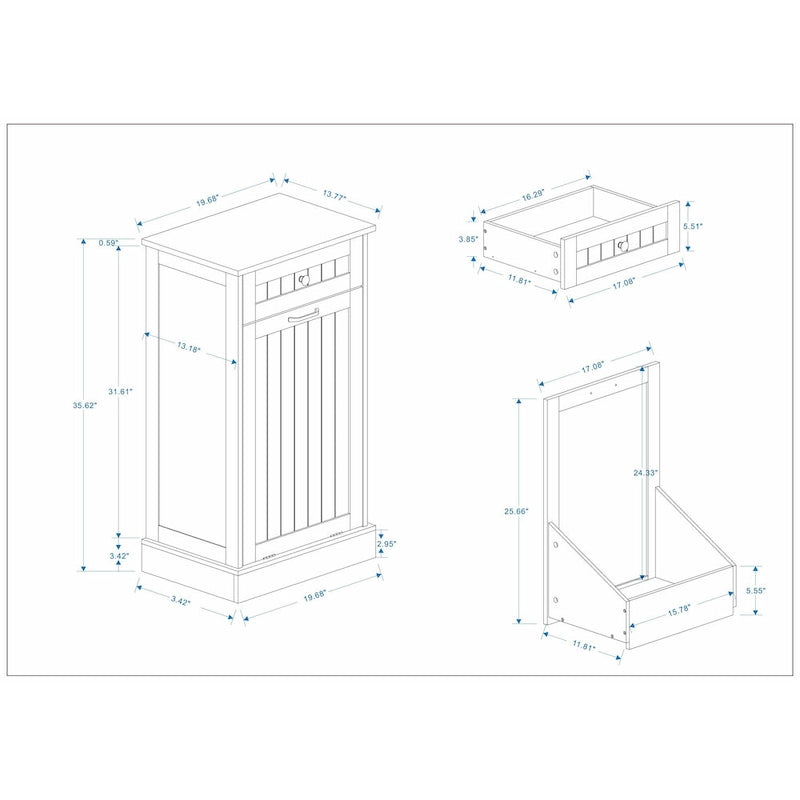 White Tilt-Out Trash Cabinet with Drawer - Single Compartment for Kitchen