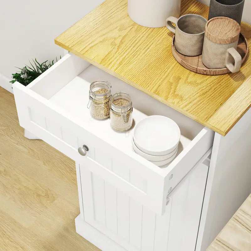 White Tilt-Out Trash Cabinet with Drawer - Single Compartment for Kitchen