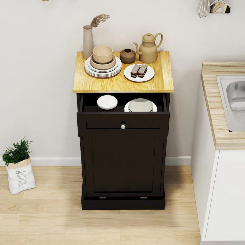 White Tilt-Out Trash Cabinet with Drawer - Single Compartment for Kitchen