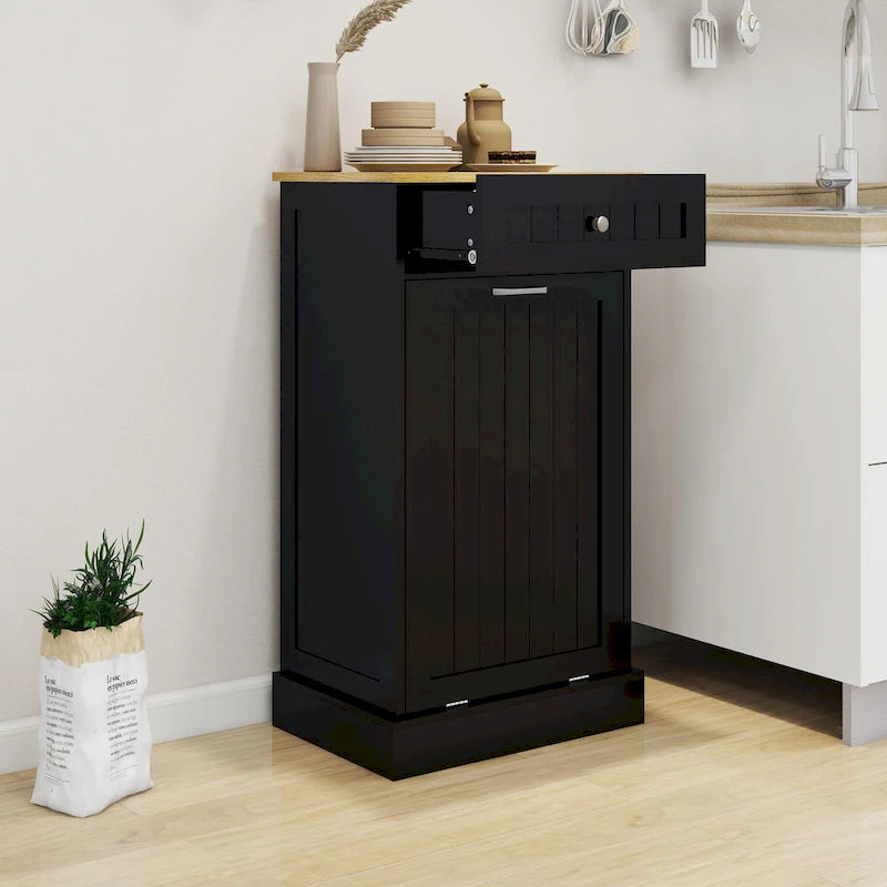 White Tilt-Out Trash Cabinet with Drawer - Single Compartment for Kitchen